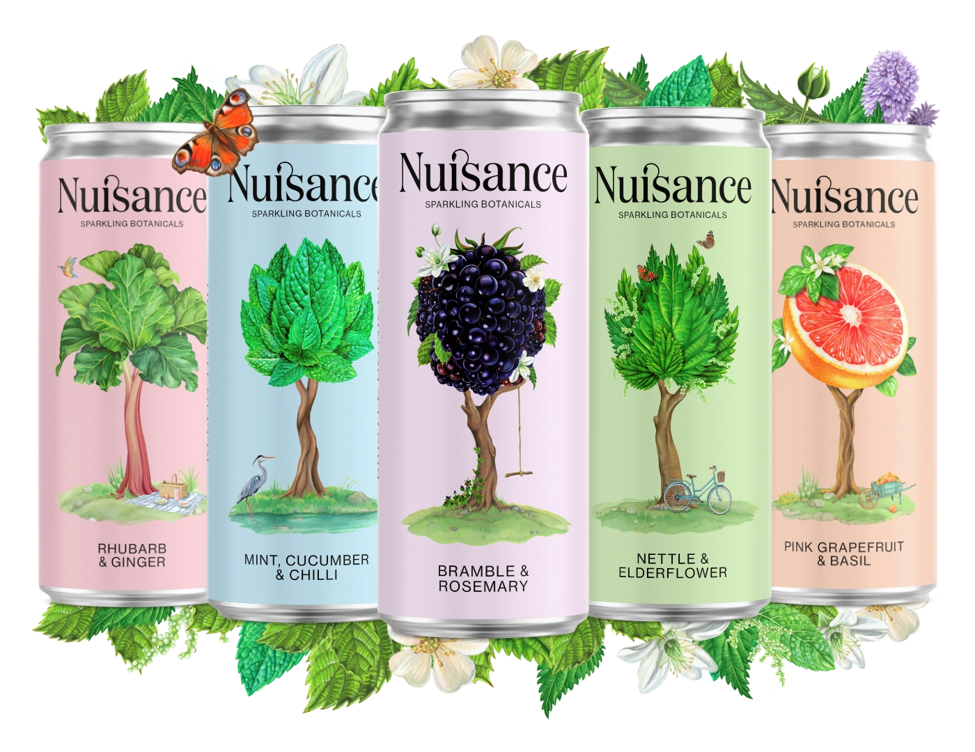 The Nuisance range of low calorie, sparkling botanical soft drinks