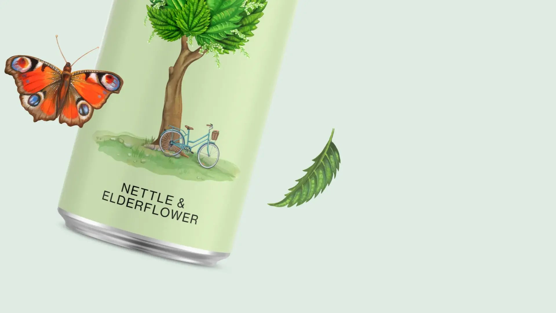 Background image with  a can of Nuisance premium nettle and elderflower botanical drink