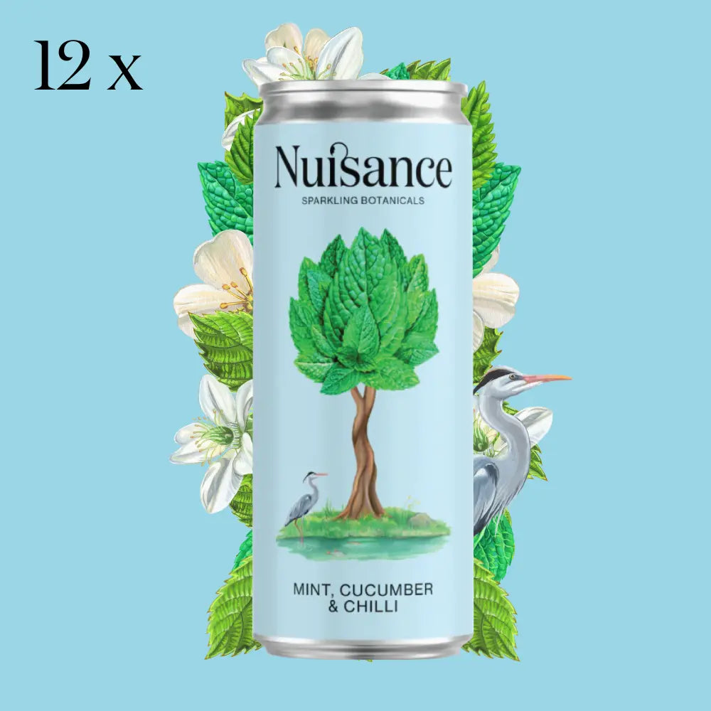 Natural, low-calorie, low-sugar premium Mint, cucumber & Chilli botanical soft drink from Nuisance drinks.
