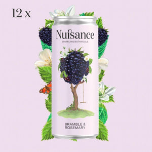 nuisance drink can bramble rosemary on purple background