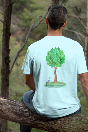man wearing a nuisance drinks t-shirt with mint tree illustration