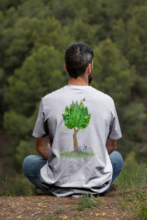 man wearing a nuisance drinks t-shirt with nettle illustration