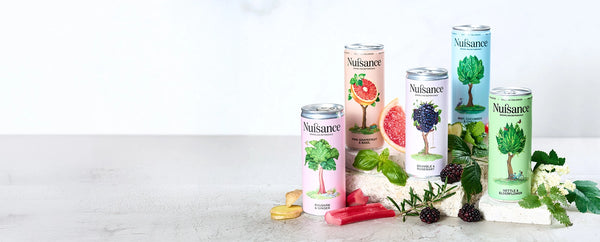 banner image showing range of sparkling non-alcoholic botanical drinks made in small batches with 100% natural ingredients